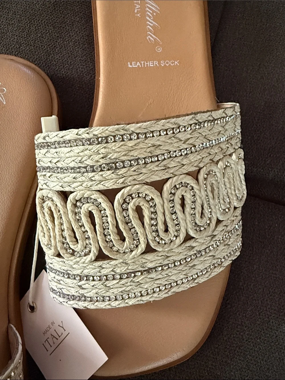 Neutral Braided Slide Sandals - Beige